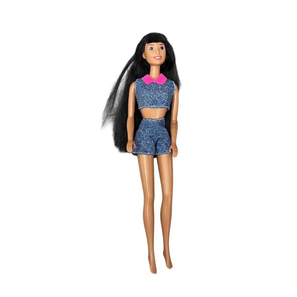 Disney Pocahontas Mattel‎ Doll Long Black Hair Purple Streak Two Piece Outfit